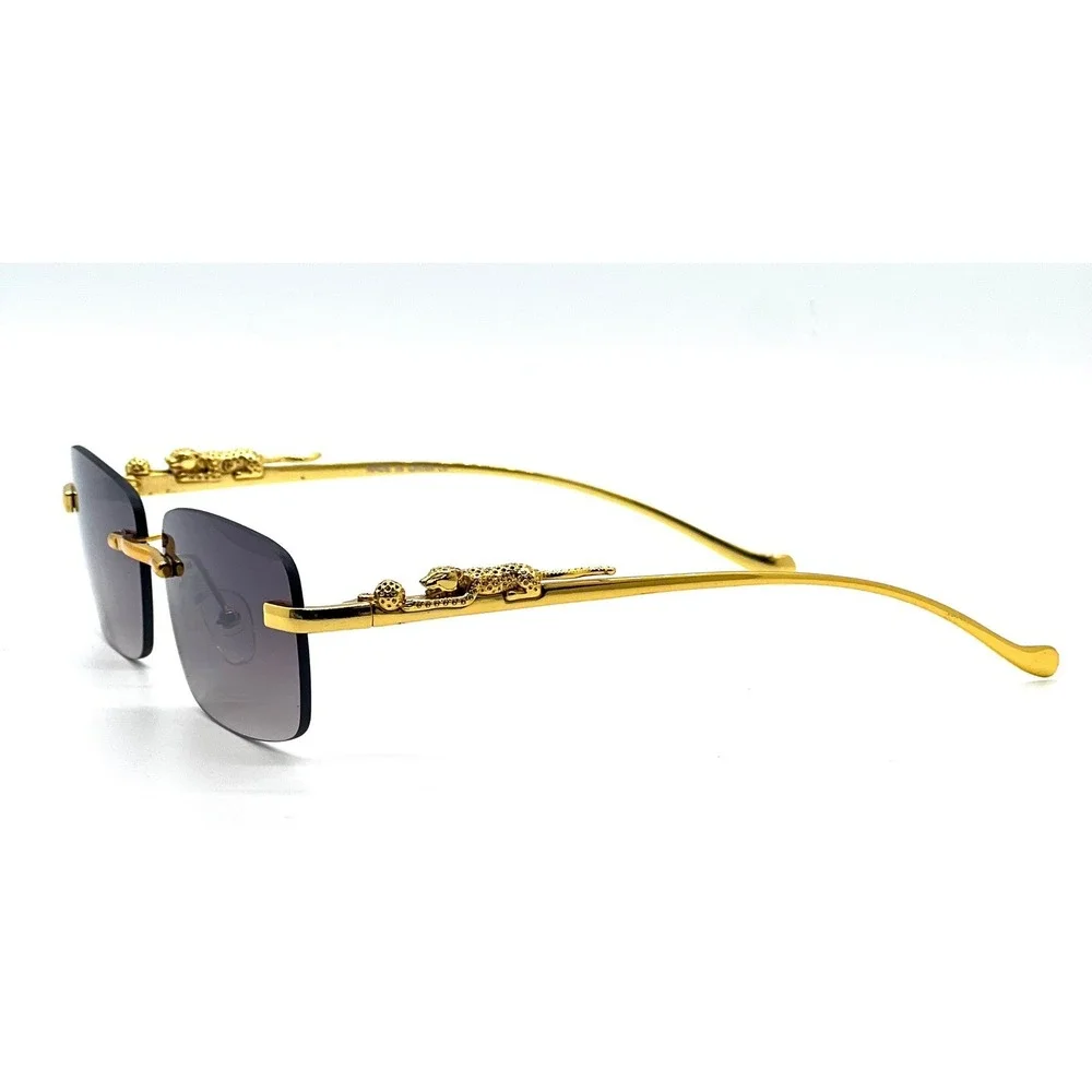 Men Sunglasses Gold Accents Rectangle Frameless Hip Hop Street Trendy Wear Gafas